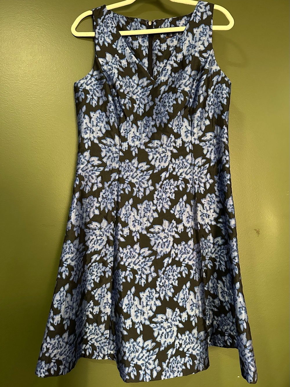 Donna Karan Black Midi Dress with Blue Floral Print